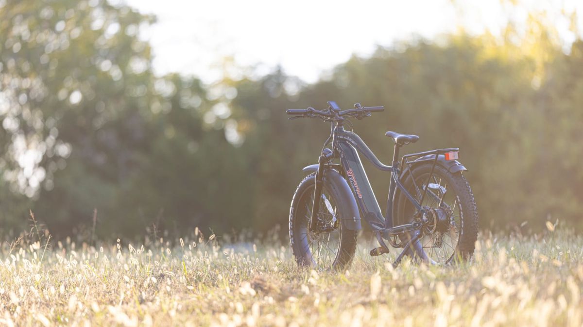 Young Brand Off-Road E-bike navigating a rugged mountain trail